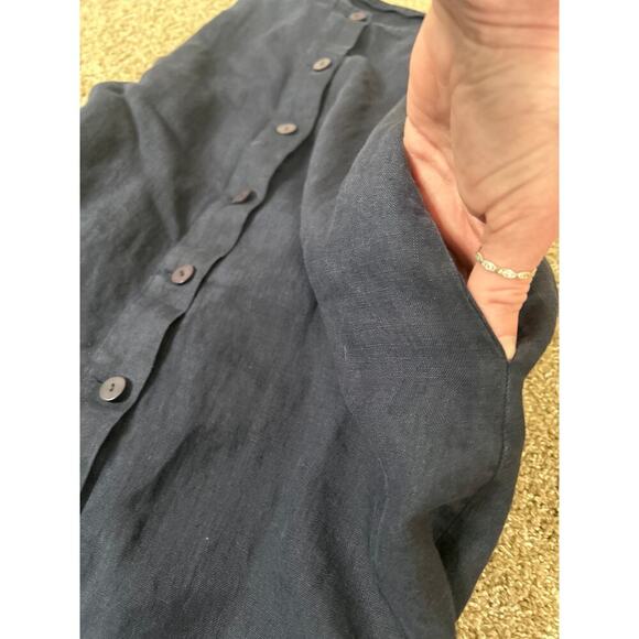 Spencer Tylar midi dress navy blue 100% Linen button up pockets SZ SM -flawed - Picture 8 of 11
